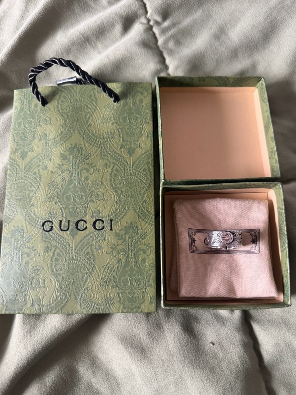 Gucci Silver Engraved Men's Ring - Size 7
